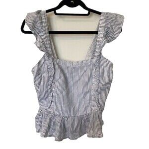 Japna Crop Top Ruffled Sleeves Sz‎ Large Blue White